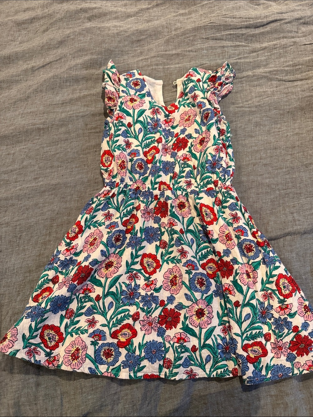 Vineyard Vines White Floral Cotton Dress with Red, Pink & Blue Flowers
